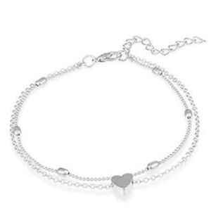 Silvertone Heart and Bead Ankle Bracelet NEW